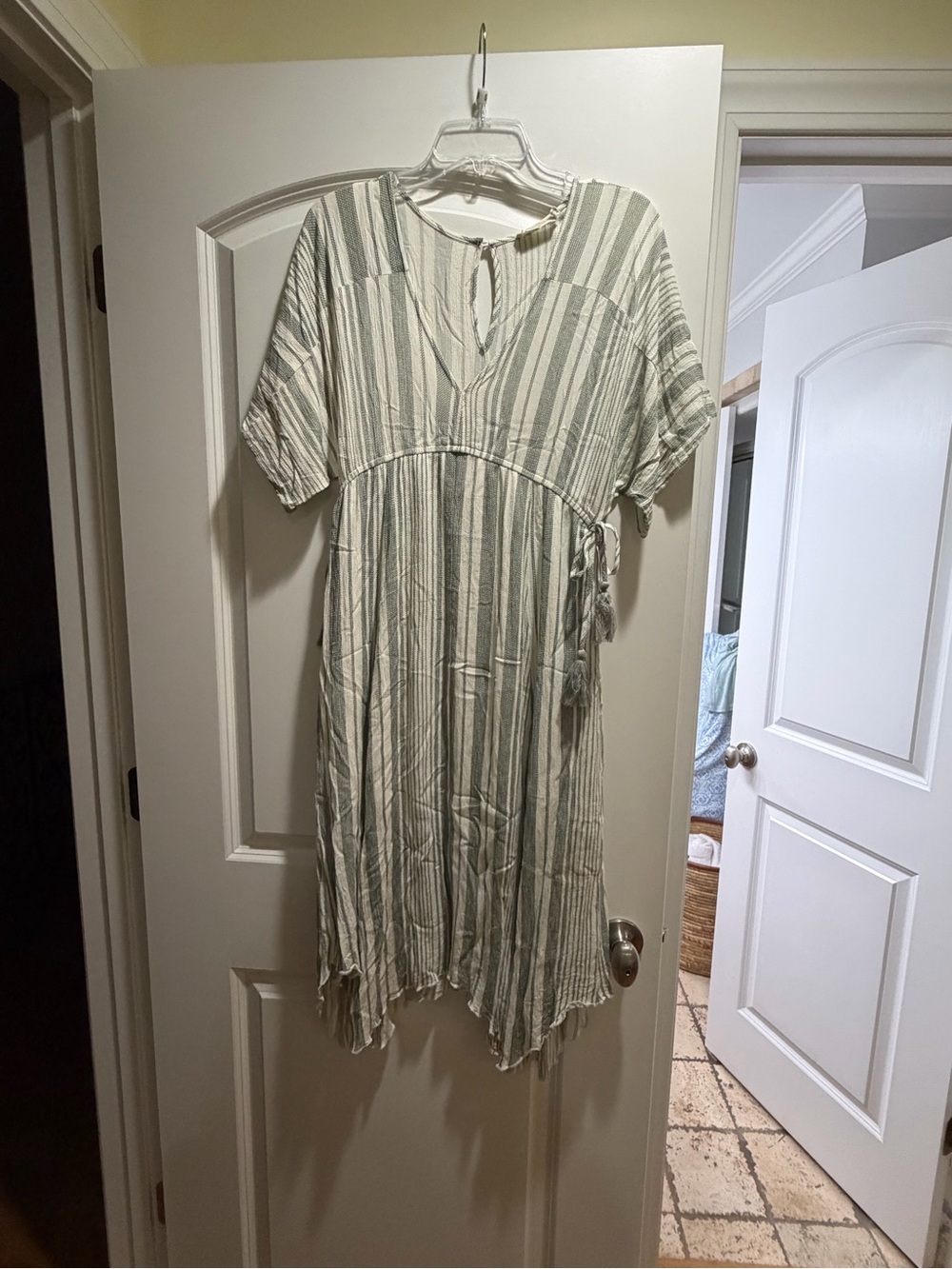 Millibon Sage and White Vertical-Strip Maxi Dress